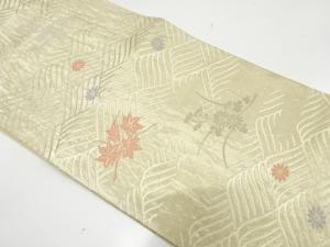 アンティーク　荒波に楓・菊模様織り出し袋帯（材料）